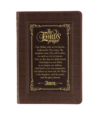 Christian Art Gifts The LORD's Prayer Walnut and Burgundy Faux Leather Classic Journal - Matthew 6:9-13