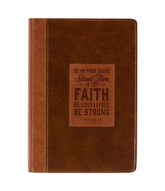 Christian Art Gifts Stand Firm Two-tone Brown Faux Leather Classic Journal - 1 Corinthians 16:13