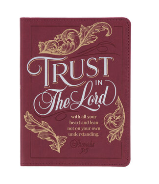 Christian Art Gifts Trust in the LORD Golden Leaf Burgundy Faux Leather Handy-size Journal - Proverbs 3:5