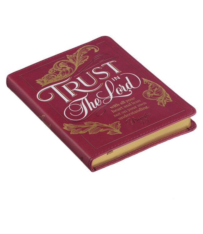 Trust in the LORD Golden Leaf Burgundy Faux Leather Handy-size Journal - Proverbs 3:5
