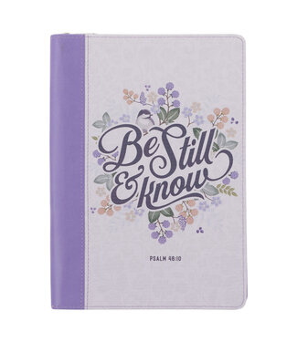 Christian Art Gifts Be Still Purple Pasture Faux Leather Journal with Zippered Closure - Psalm 46:10