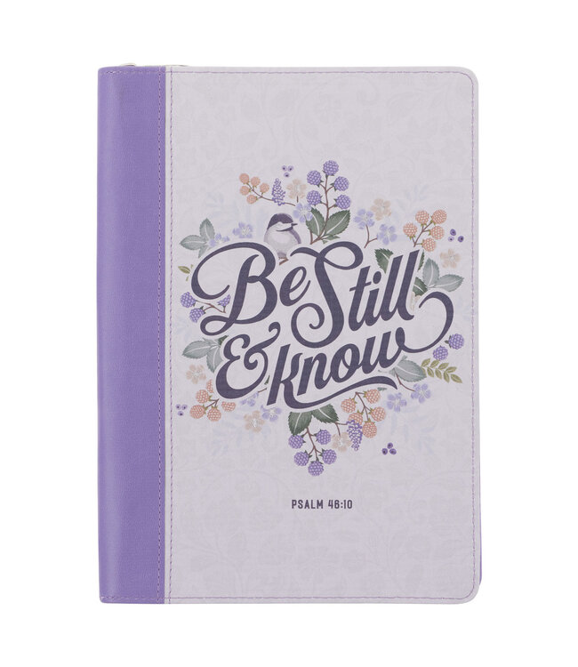 Be Still Purple Pasture Faux Leather Journal with Zippered Closure - Psalm 46:10 | 仿皮拉鍊封口日記本