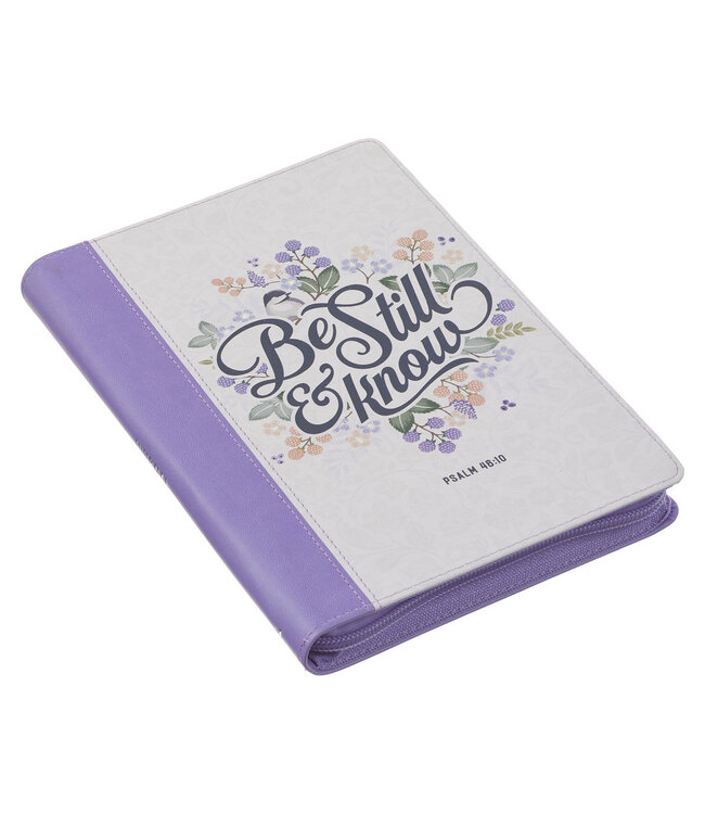 Be Still Purple Pasture Faux Leather Journal with Zippered Closure - Psalm 46:10 | 仿皮拉鍊封口日記本