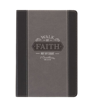 Christian Art Gifts Walk by Faith Black and Gray Faux Leather Classic Journal - 2 Corinthians 5:7