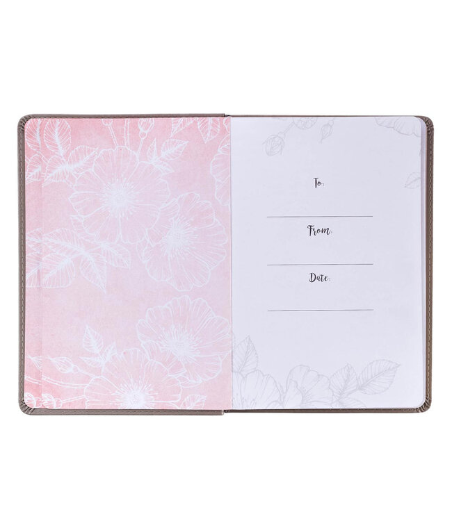 Strength & Dignity Slimline Taupe Faux Leather Journal – Proverbs 31:25