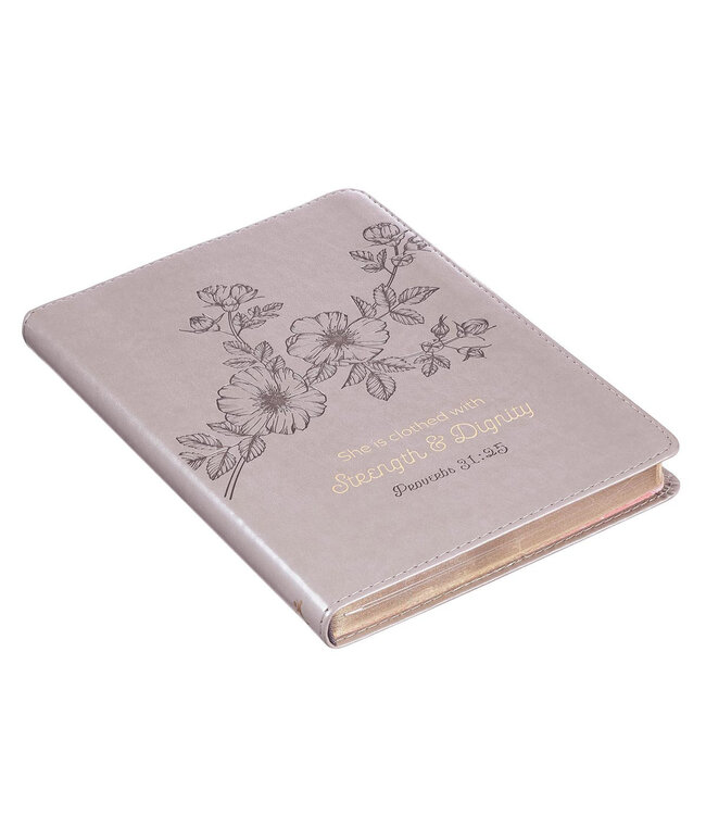 Strength & Dignity Slimline Taupe Faux Leather Journal – Proverbs 31:25