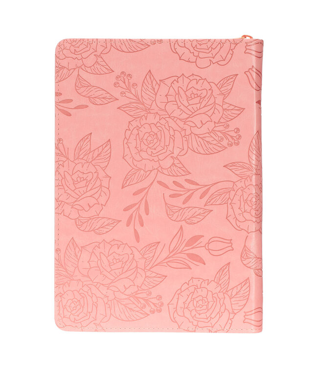 Strength and Dignity Peach Pink Faux Leather Classic Journal with Zipper Closure - Proverbs 31:25 | 仿皮拉鍊封口日記本