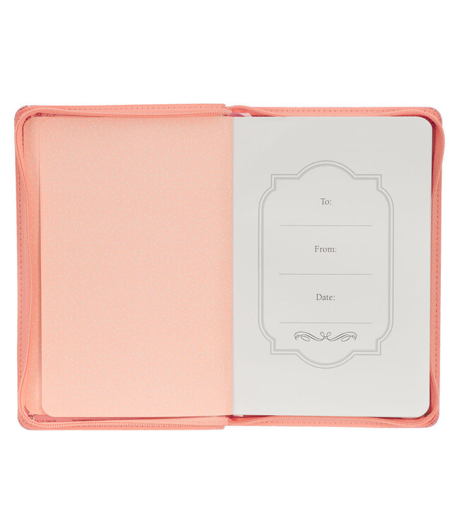 Strength and Dignity Peach Pink Faux Leather Classic Journal with Zipper Closure - Proverbs 31:25 | 仿皮拉鍊封口日記本