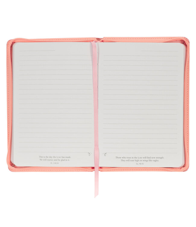 Strength and Dignity Peach Pink Faux Leather Classic Journal with Zipper Closure - Proverbs 31:25 | 仿皮拉鍊封口日記本