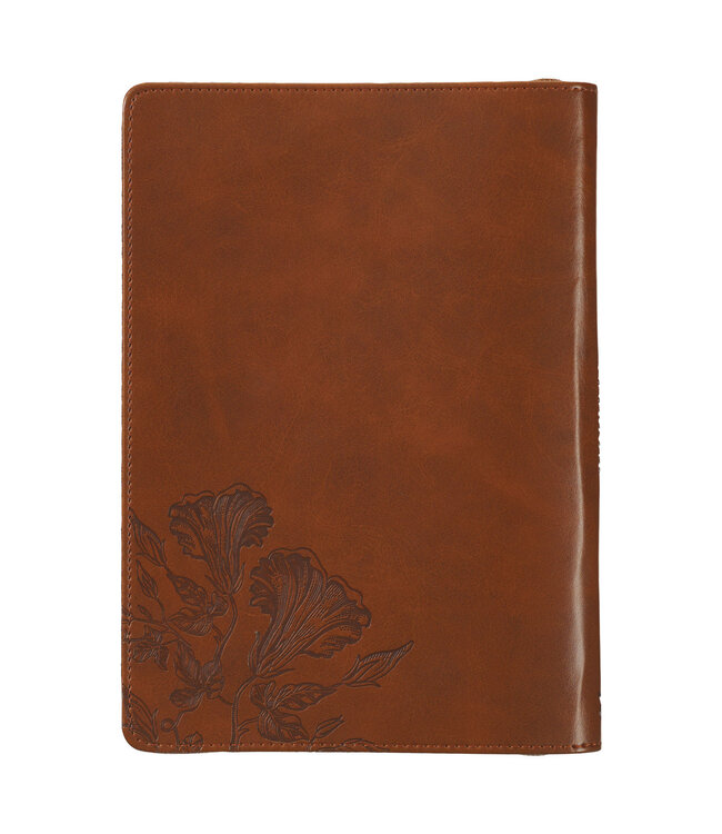 Amazing Grace Natural Canvas and Honey-brown Faux Leather Journal with Zipper Closure - 2 Corinthians 12:9 | 仿皮拉鍊封口日記本