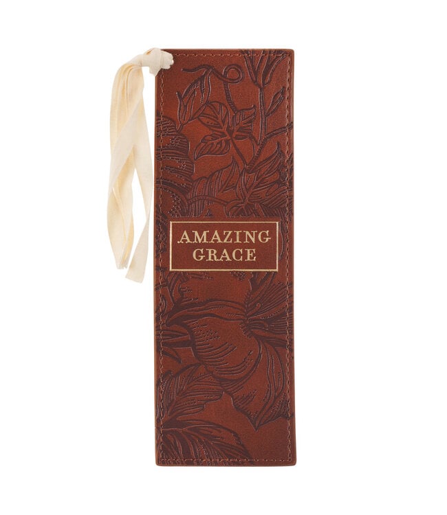 Amazing Grace Honey Brown Faux Leather Bookmark