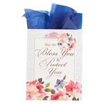 Christian Art Gifts Bless You and Protect You Blue Floral Medium Gift Bag - Numbers 6:24