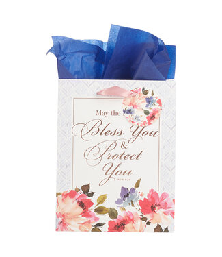 Christian Art Gifts Bless You and Protect You Blue Floral Medium Gift Bag - Numbers 6:24