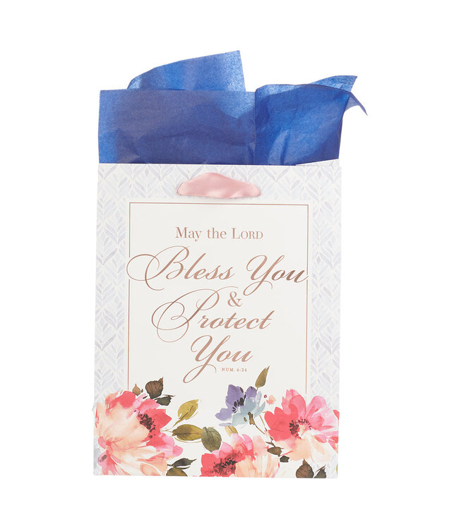 Bless You and Protect You Blue Floral Medium Gift Bag - Numbers 6:24