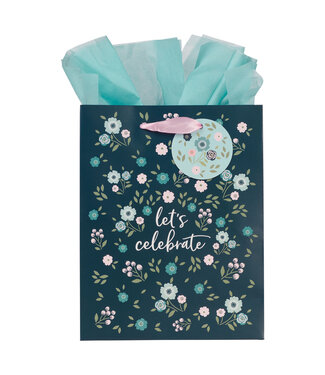 Christian Art Gifts Let's Celebrate Blue Floral Medium Gift Bag - Psalm 107:1