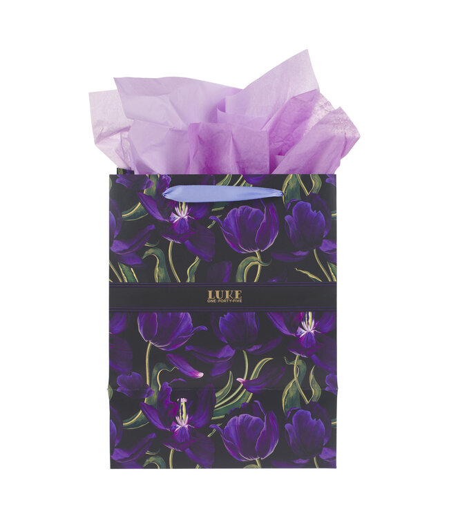Blessed Purple Tulip Large Portrait Gift Bag with Card Set - Luke 1:45