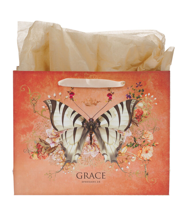 Grace Butterfly Orange Large Landscape Gift Bag with Card Set - Ephesians 2:8