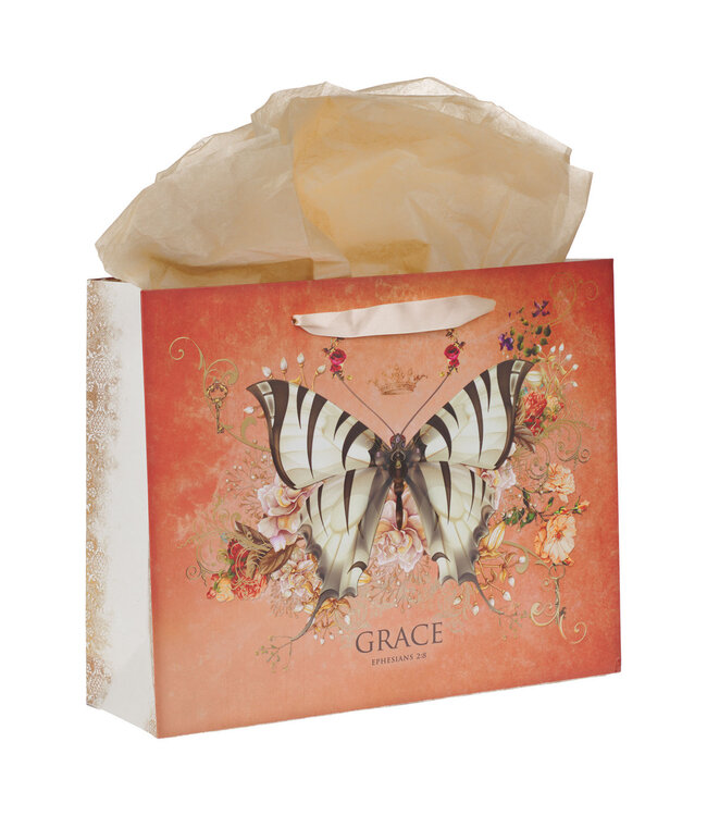 Grace Butterfly Orange Large Landscape Gift Bag with Card Set - Ephesians 2:8