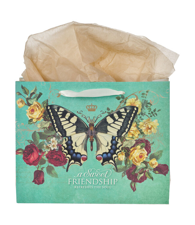 Sweet Friendship Butterfly Green Large Landscape Gift Bag with Card Set - Proverbs 27:9