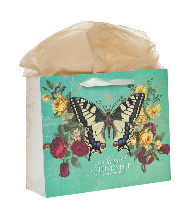 Sweet Friendship Butterfly Green Large Landscape Gift Bag with Card Set - Proverbs 27:9