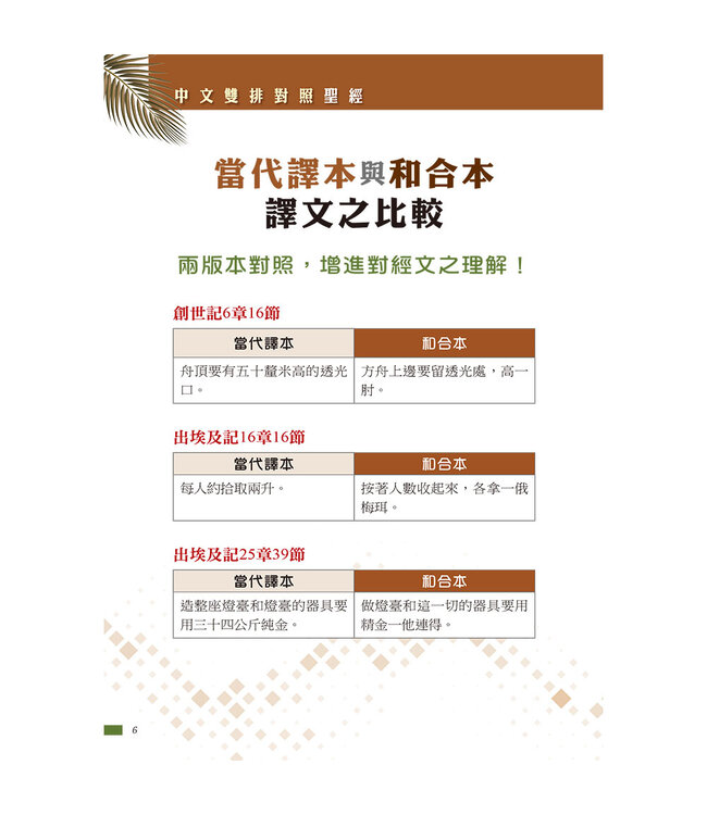 聖經．雙排．當代譯本／和合本．7系列．彩繪皮面索引（棕樹金）