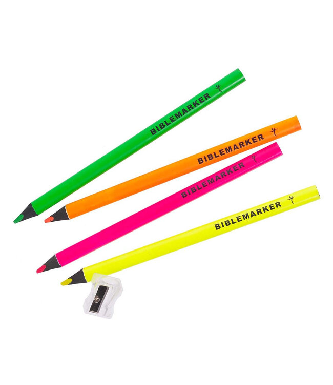 4 Piece Assorted Colors Jumbo Dry Highlighter Bible Markers with Sharpener | 4支混合顏色的大號乾式螢光筆聖經標記筆，附削尖器