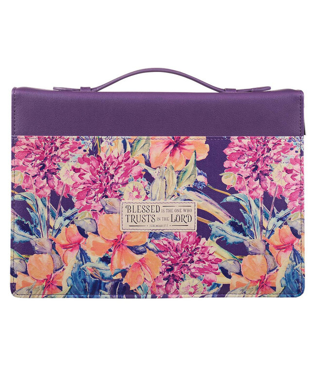 Purple Floral Blessed Is The One Faux Leather Fashion Bible Cover - Jeremiah 17:7 | 紫色花卉"Blessed Is The One"仿皮時尚聖經套 - 耶利米書17:7