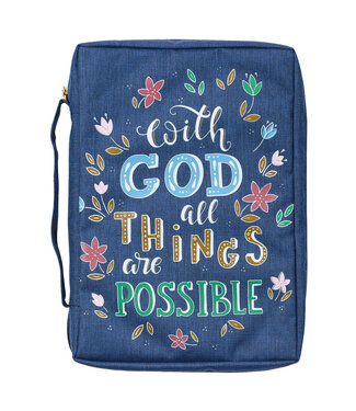 Christian Art Gifts With God All Things Are Possible Navy Floral Value Bible Cover - Matthew 19:26 | 深藍花卉經濟型聖經套 - 馬太福音19:26