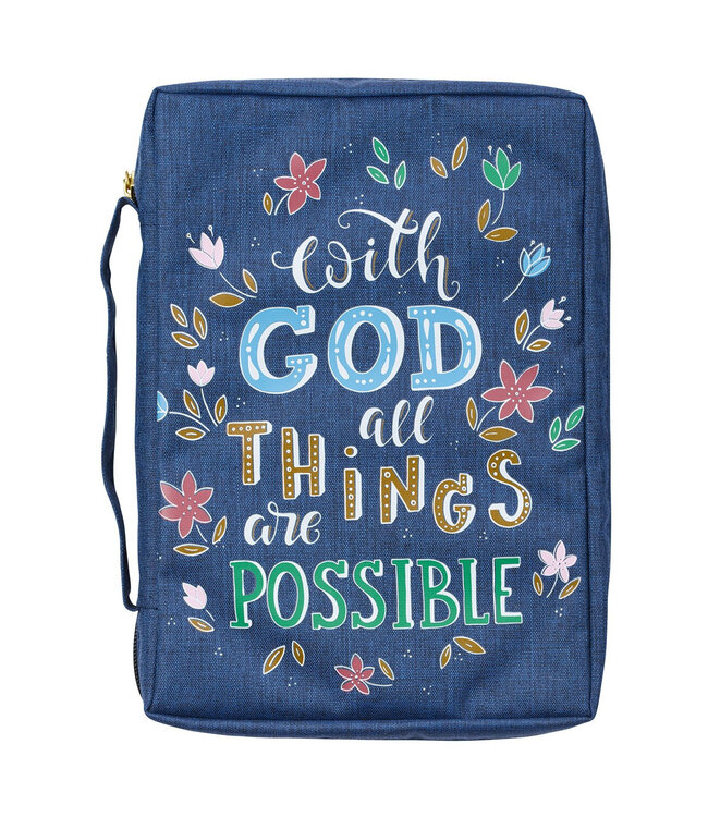With God All Things Are Possible Navy Floral Value Bible Cover - Matthew 19:26 | 深藍花卉經濟型聖經套 - 馬太福音19:26
