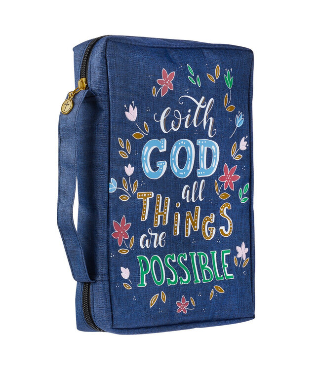 With God All Things Are Possible Navy Floral Value Bible Cover - Matthew 19:26 | 深藍花卉經濟型聖經套 - 馬太福音19:26