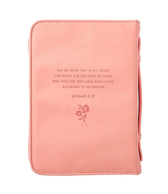 He Works All Things for Good Peach Floral Faux Leather Fashion Bible Cover - Romans 8:28 | 桃花仿皮時尚聖經套 - 羅馬書8:28