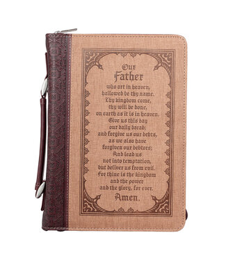Christian Art Gifts The Lord's Prayer Brown Two-tone Faux Leather Classic Bible Cover | 主禱文啡色雙色仿皮經典聖經套