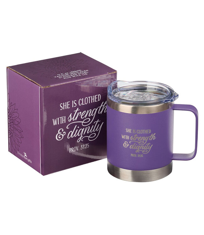 Strength & Dignity - Purple Camp Style Stainless Steel Mug - Proverbs 31:25 | 「能力和威儀」紫色露營風格不鏽鋼杯 - 箴言 31:25
