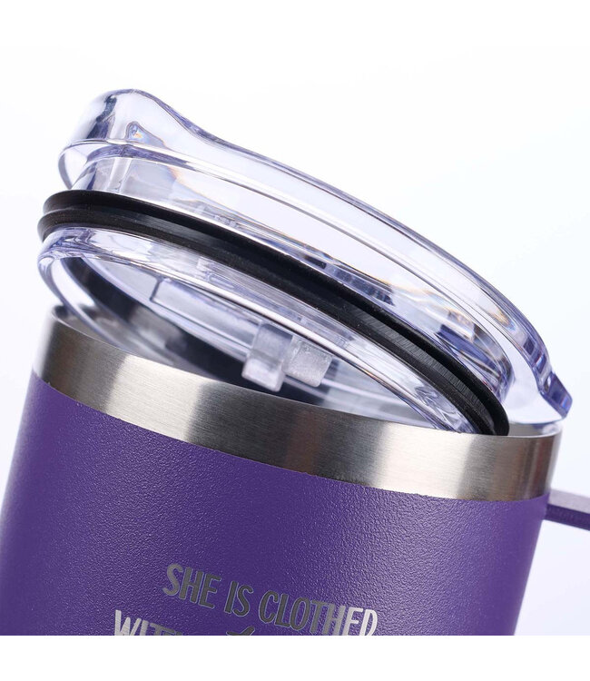 Strength & Dignity - Purple Camp Style Stainless Steel Mug - Proverbs 31:25 | 「能力和威儀」紫色露營風格不鏽鋼杯 - 箴言 31:25