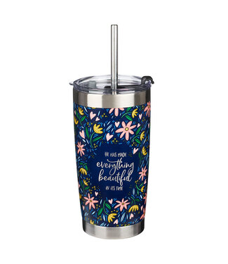 Christian Art Gifts Everything Beautiful Stainless Steel Travel Mug with Reusable Stainless Steel Straw - Ecclesiastes 3:11 | "Everything Beautiful" 不鏽鋼旅行杯附可重複使用的不鏽鋼吸管 - 傳道書 3:11