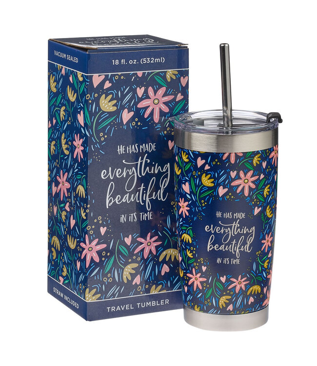 Everything Beautiful Stainless Steel Travel Mug with Reusable Stainless Steel Straw - Ecclesiastes 3:11 | "Everything Beautiful" 不鏽鋼旅行杯附可重複使用的不鏽鋼吸管 - 傳道書 3:11