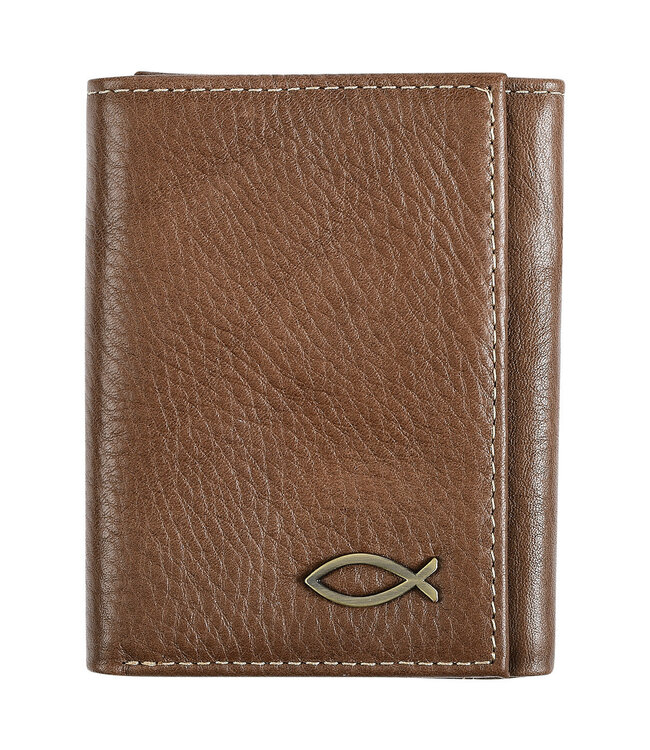 Ichthus Fish Brown Genuine Leather Trifold Wallet | 「Ichthus Fish」啡色真皮三摺錢包