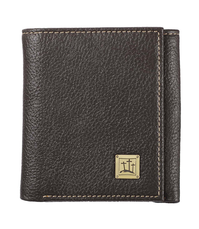 Three Crosses Espresso Brown Full Grain Leather Trifold Wallet | 「Three Crosses」咖啡色全粒面真皮三摺錢包