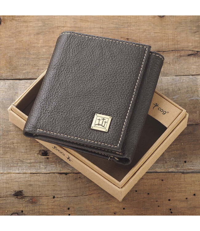 Three Crosses Espresso Brown Full Grain Leather Trifold Wallet | 「Three Crosses」咖啡色全粒面真皮三摺錢包
