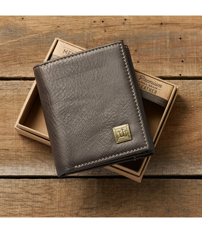 Three Crosses Espresso Brown Full Grain Leather Trifold Wallet | 「Three Crosses」咖啡色全粒面真皮三摺錢包