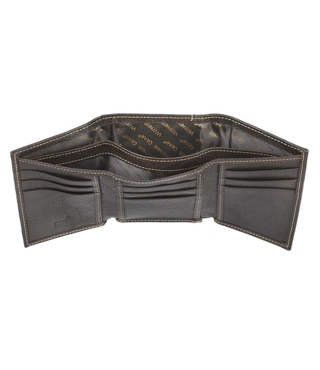 Three Crosses Espresso Brown Full Grain Leather Trifold Wallet | 「Three Crosses」咖啡色全粒面真皮三摺錢包