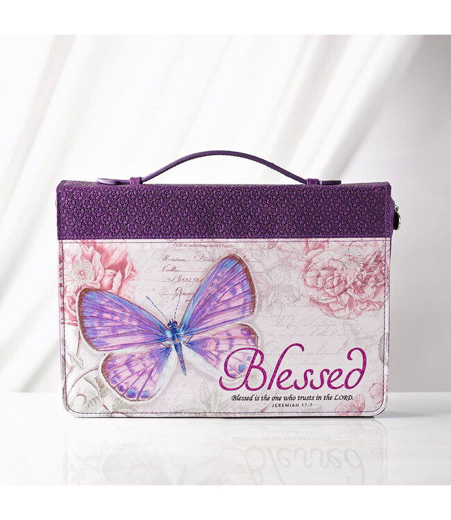 Blessed Purple Butterfly Blessings Faux Leather Fashion Bible Cover - Jeremiah 17:7 時尚仿皮聖經套