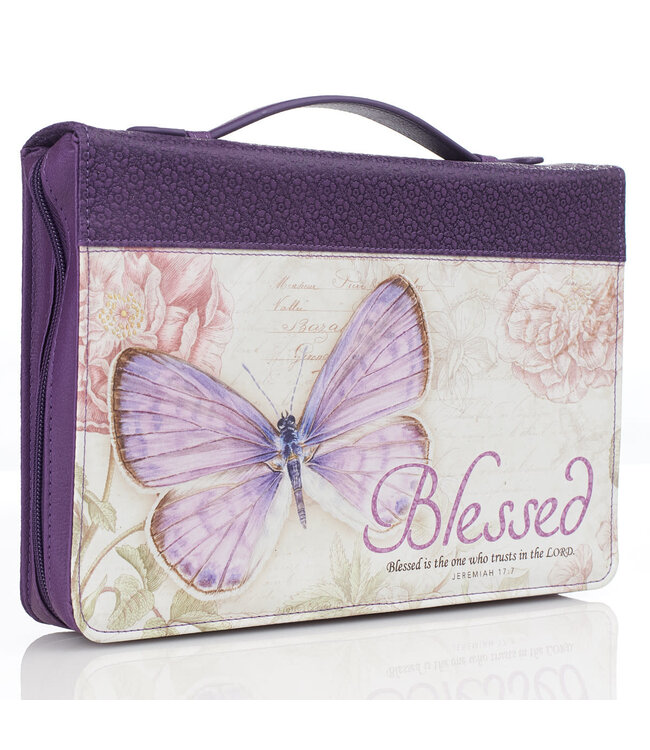 Blessed Purple Butterfly Blessings Faux Leather Fashion Bible Cover - Jeremiah 17:7 時尚仿皮聖經套