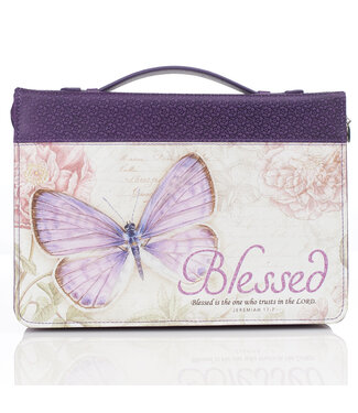 Christian Art Gifts Blessed Purple Butterfly Blessings Faux Leather Fashion Bible Cover - Jeremiah 17:7 時尚仿皮聖經套
