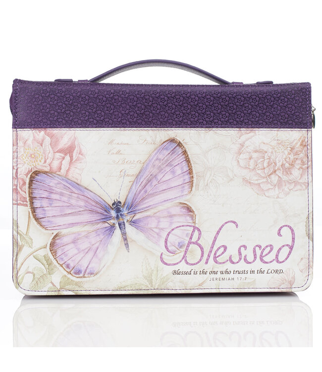 Blessed Purple Butterfly Blessings Faux Leather Fashion Bible Cover - Jeremiah 17:7 時尚仿皮聖經套