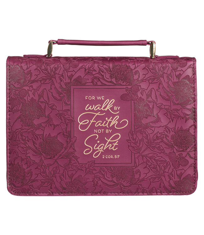 Walk by Faith Ruby Red Faux Leather Fashion Bible Cover - 2 Corinthians 5:7 | 時尚仿皮聖經套