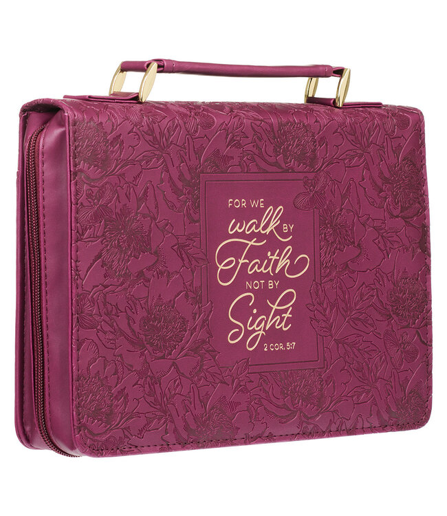 Walk by Faith Ruby Red Faux Leather Fashion Bible Cover - 2 Corinthians 5:7 | 時尚仿皮聖經套