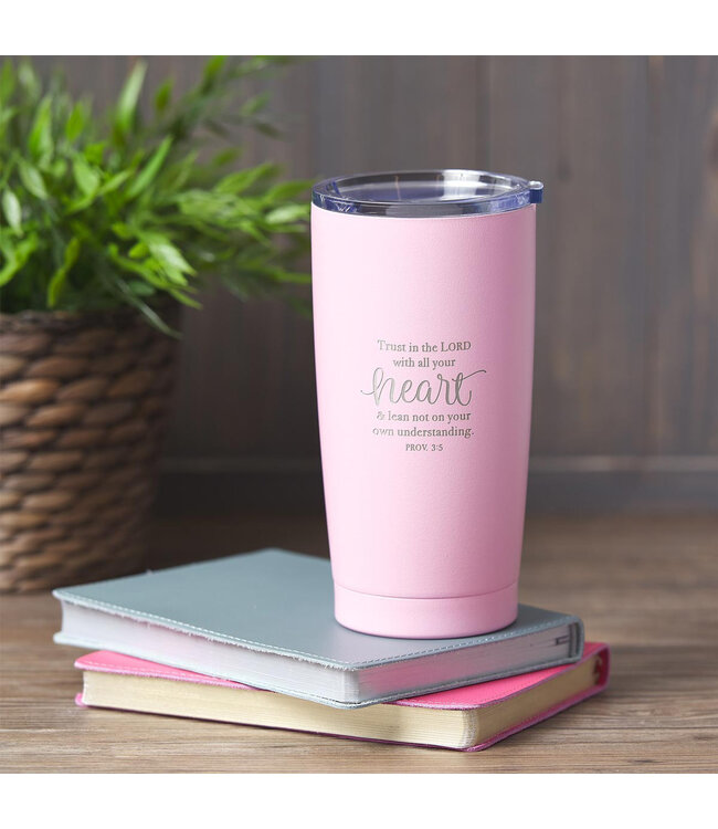 Trust in the Lord Pink Travel Mug - Proverbs 3:5 | 「信靠主」粉紅色旅行馬克杯 - 箴言 3:5