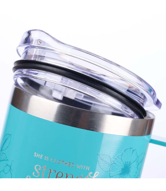 Strength & Dignity - Teal Camp Style Stainless Steel Mug - Proverbs 31:25 | 青綠色露營風格不鏽鋼馬克杯 - 箴言 31:25