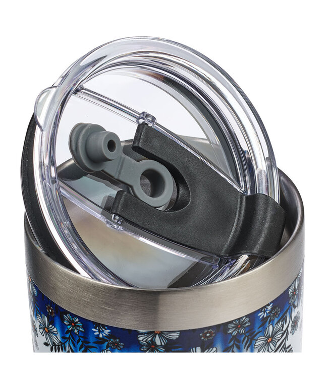 Be Still & Know Blue Floral Stainless Steel Travel Mug with Reusable Stainless Steel Straw - Psalm 46:10 | 藍色花卉不鏽鋼旅行馬克杯，附有可重複使用的不鏽鋼吸管 - 詩篇 46:10